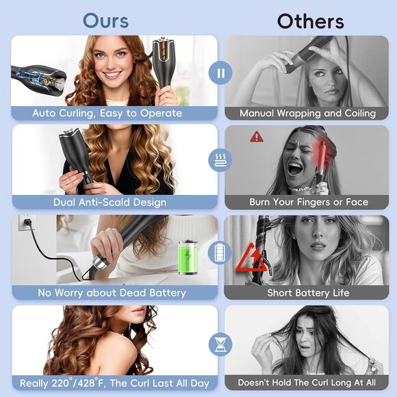 Automatic Hair Curler Auto Rotating Curling Iron w/ 4 Temp LCD Display 1" Barrel - Picture 6 of 8